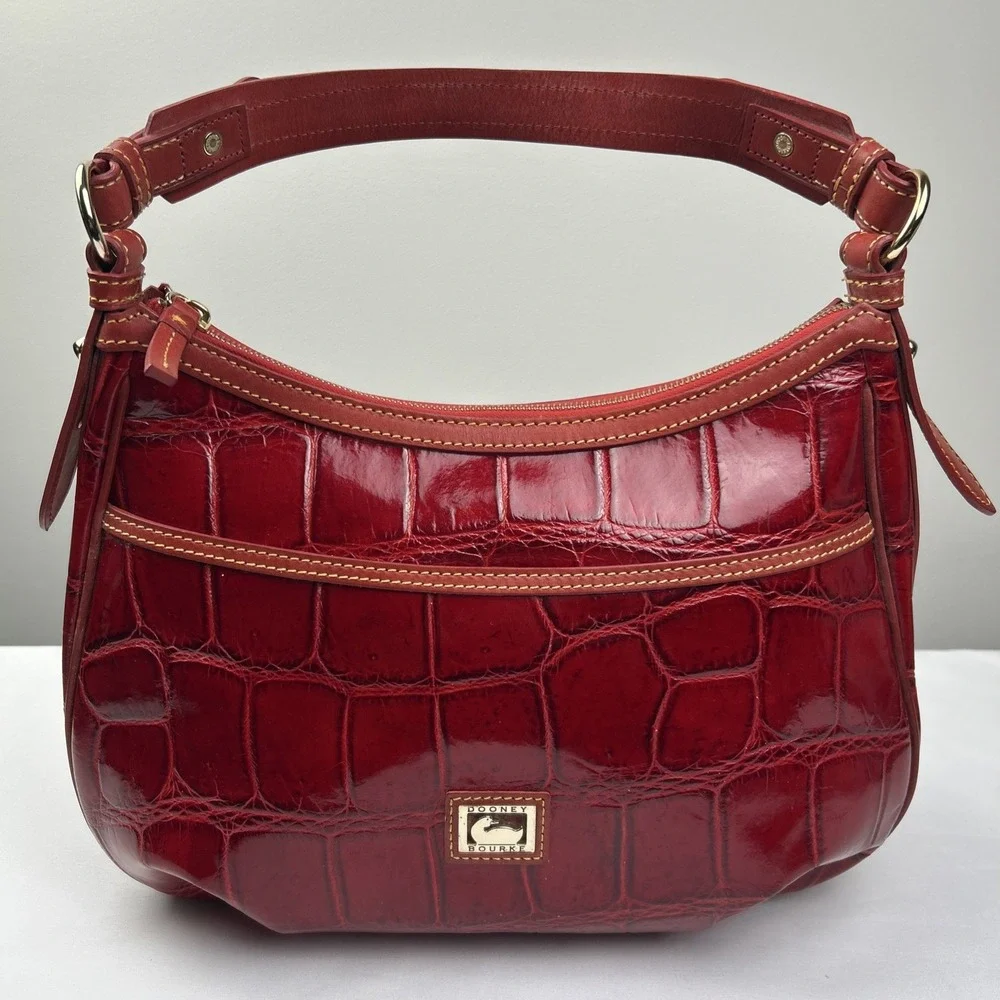 Dooney & Bourke Bag Collins Red Hobo Croc Embossed Leather 1C790 RD Purse